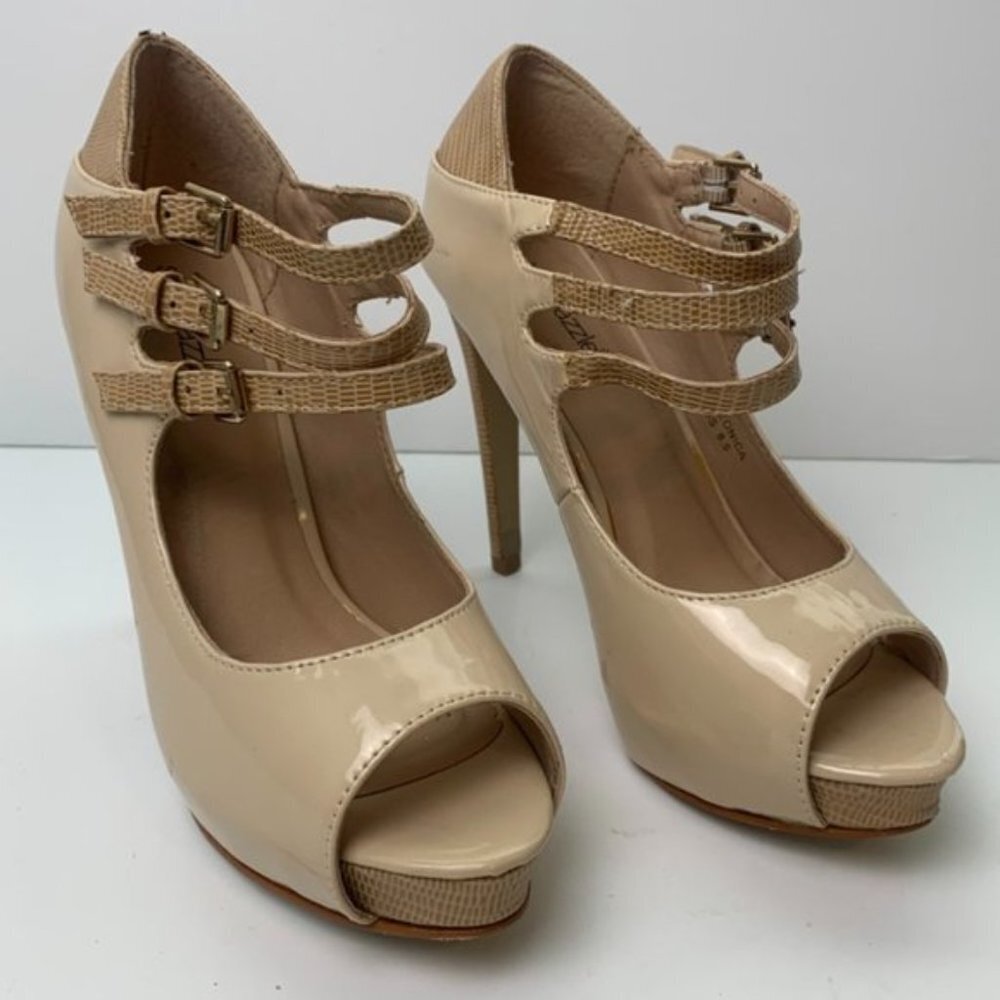Shoedazzle Tan Bionica Open Toe Mary Jane Heels